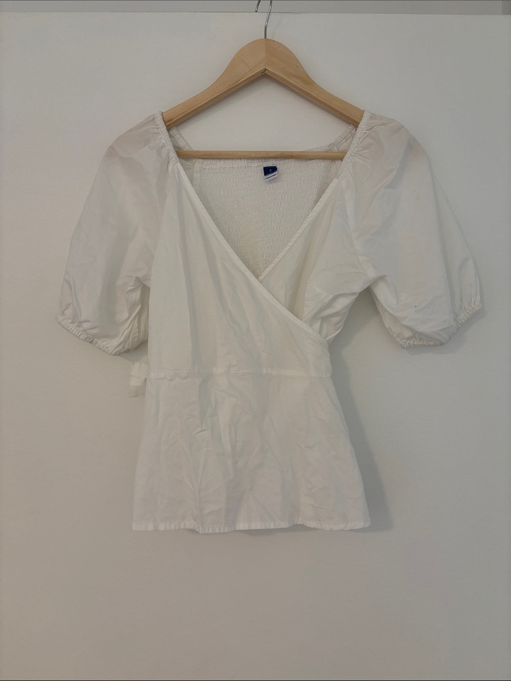 Old Navy White Wrap Blouse with Puff Sleeves